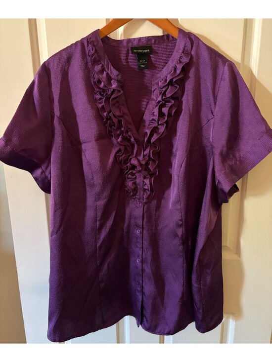 Lane Bryant Tops - Lane Bryant Purple Blouse V-Neckline Ruffle Short Sleeve Size 22/24